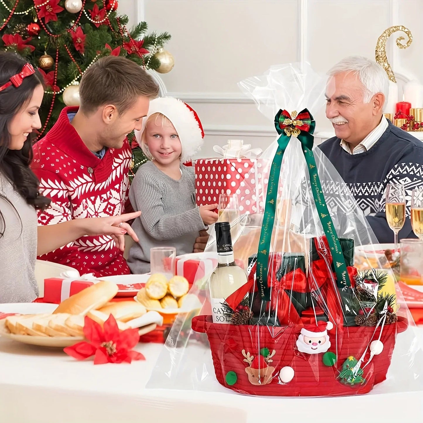 Christmas Gift Basket-Red Open-Top Storage Basket for Tree Decorations,Presents,Candy-Decorative Holiday Home Decor Organizer