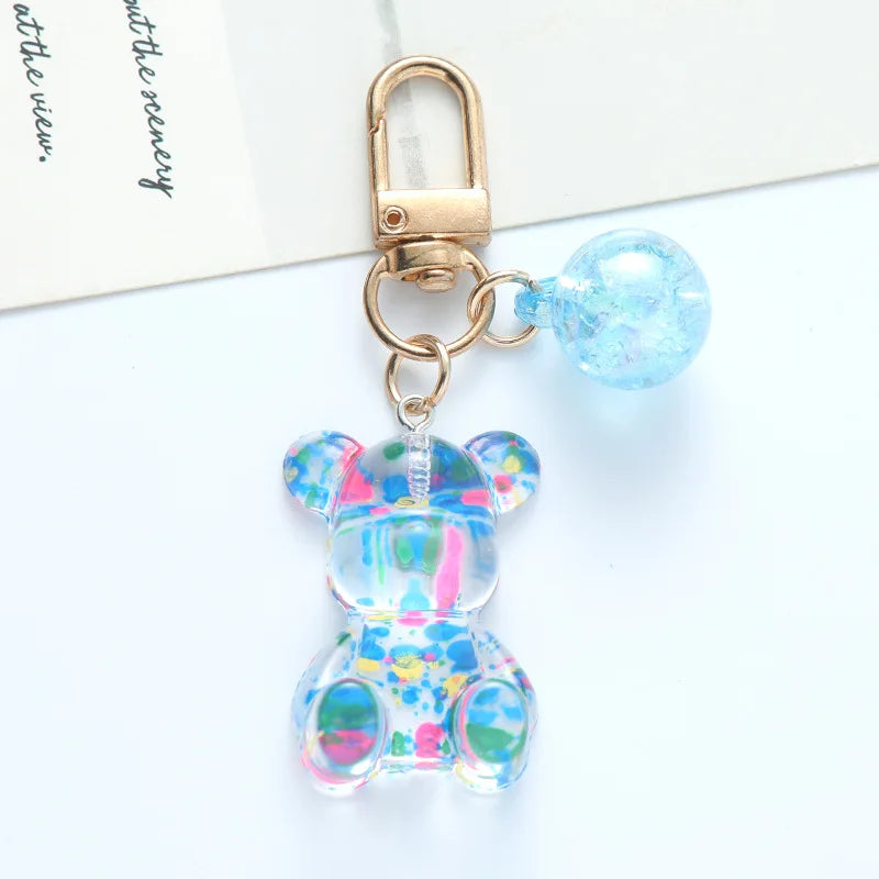 Cute Colorful Acrylic Bear Crystal Bead Keychain for Women Girls Fashion Sweet Key Chain Bag Car Key Pendant Jewelry Couple Gift
