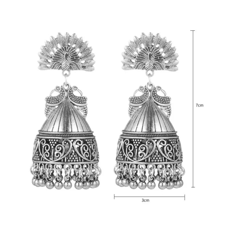Hemasa Jhumka Earrings for Women Nepal Bohemian Jewelry Exaggerated Retro Indian Style Hollow Bell Pendant Peacock Earrings