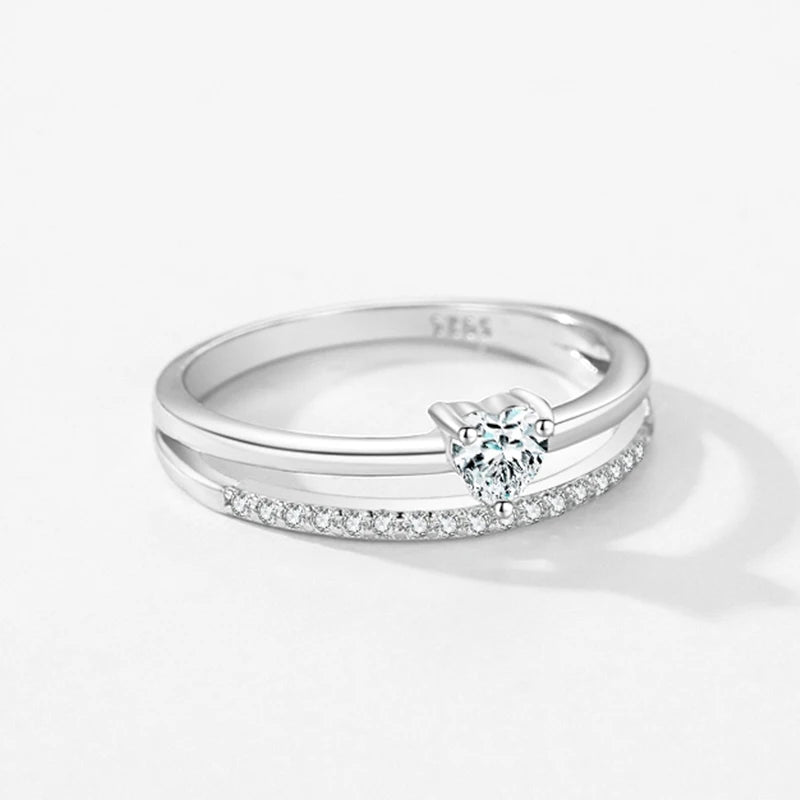 Ailmay 925 Sterling Silver Elegant Dazzling Heart Cubic Zirconia Finger Rings For Women Romantic Wedding Engagement Jewelry Gift