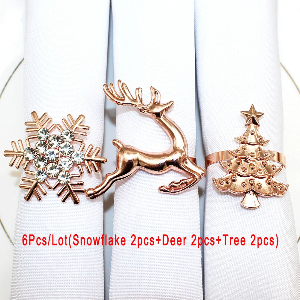6Pcs Christmas Snowflake Napkin Rings for Table Setting Metal Napkin Holder for Home Winter Party Decor Navidad 2024 Noel ERC126