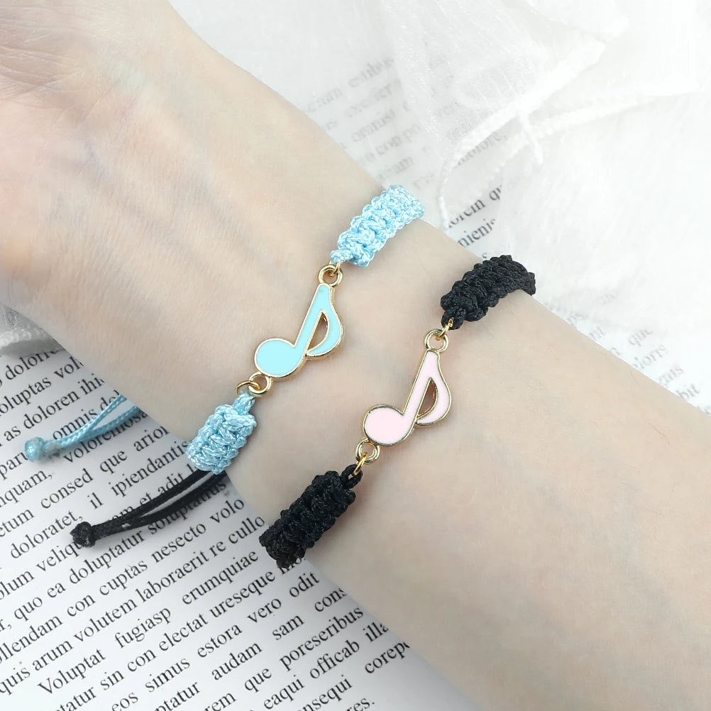 Black Red Rope String Bracelets For Women Men Pink Musical Note Pendant Bangles Couples Fashion Hand Chian Jewelry Gift Pulseira