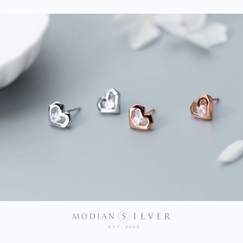 Modian 2025 New Authentic 925 Sterling Silver Clear CZ Special Design Cute Stud Earrings for Women Wedding Fashion Jewelry