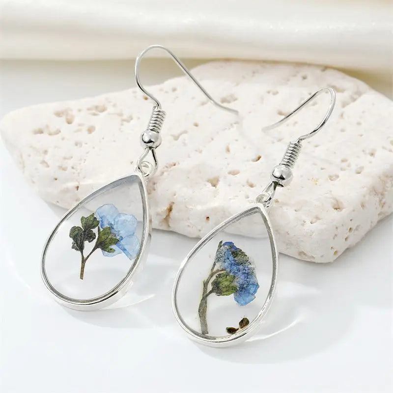 Transparent Epoxy Resin Flower Earrings Women Unique Natural Floral Earrings Cute Pressed Flower Jewelry Wholesale Accessories