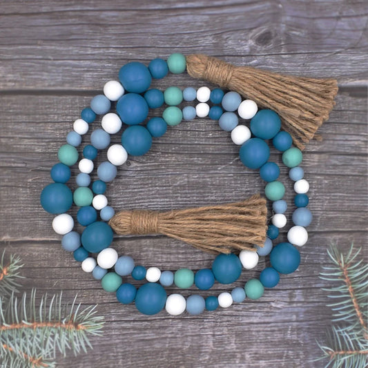 Prayer Wood Bead Garland with Tassels Farmhouse Beads Rustic Country Decor Kid Room Wall Hanging Ornament Home Decor