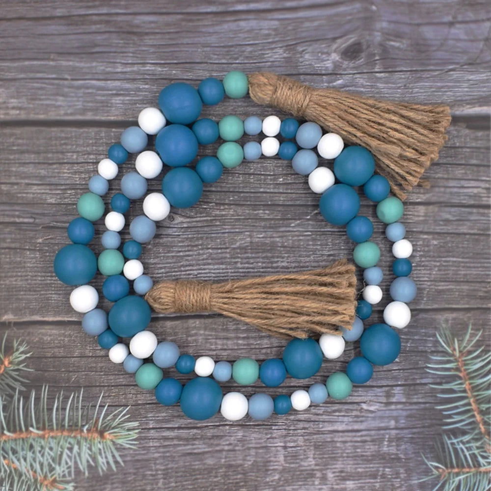 Prayer Wood Bead Garland with Tassels Farmhouse Beads Rustic Country Decor Kid Room Wall Hanging Ornament Home Decor