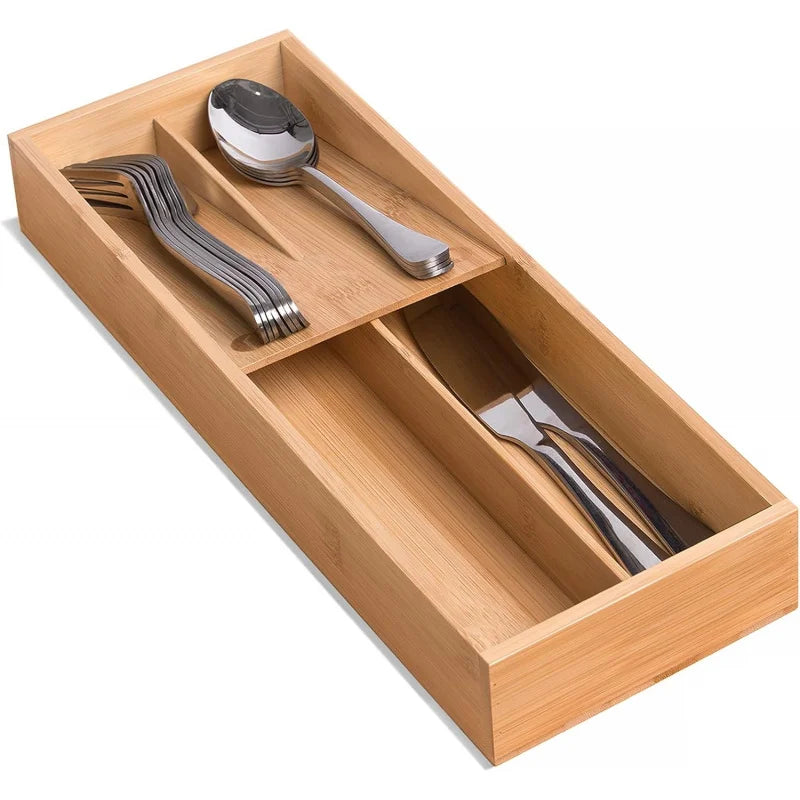 Bamboo Silverware Drawer Organizer, Kitchen Small Silverware Organizer, Utensil Tray Holder, Cutlery Tray for Spoons, Forks