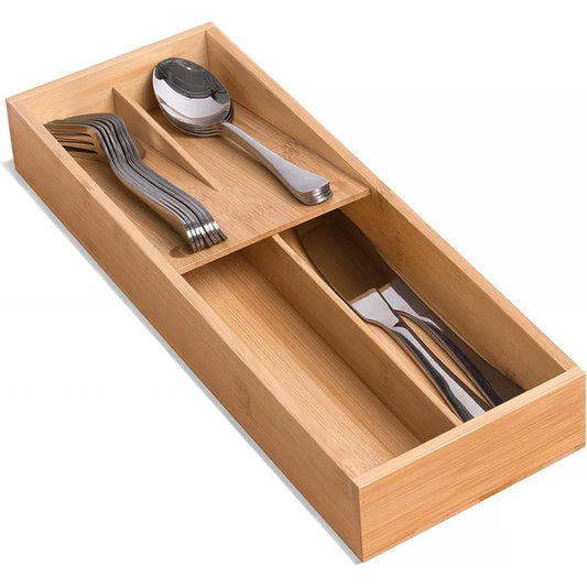 Bamboo Silverware Drawer Organizer, Kitchen Small Silverware Organizer, Utensil Tray Holder, Cutlery Tray for Spoons, Forks