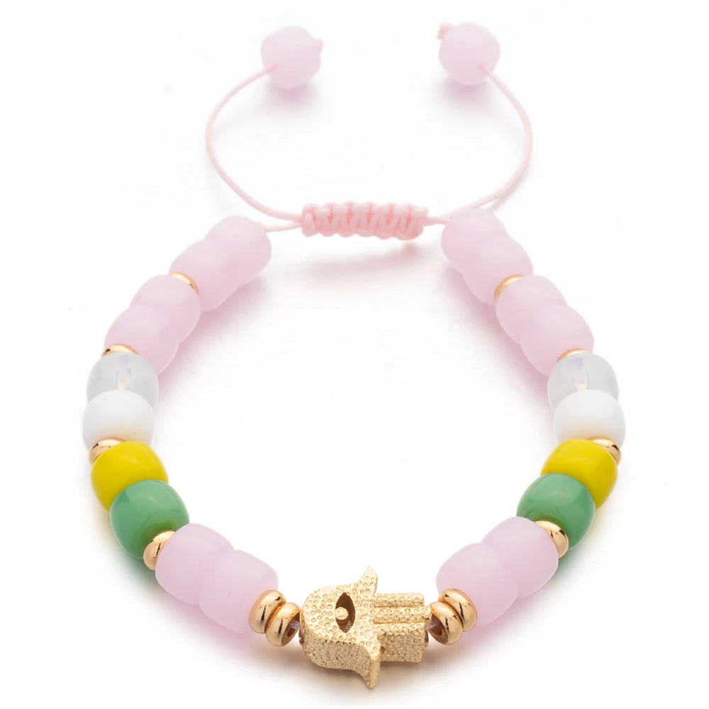 Tejesa Handmade  Colorful Glass Crystal Beads Braided Bracelets  with Heart Charms For Women