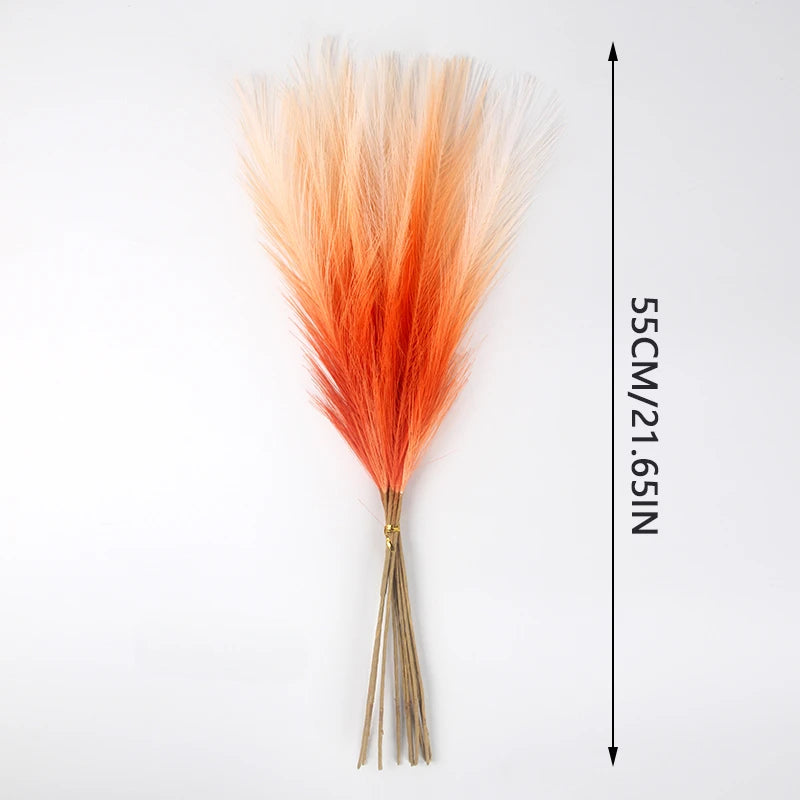 Tejesa 10pcs Gradient Orange Pompas Grass Flower, Arrangement and Vase Filler Artificial Pampas Grass for Boho Home Wedding Decoration