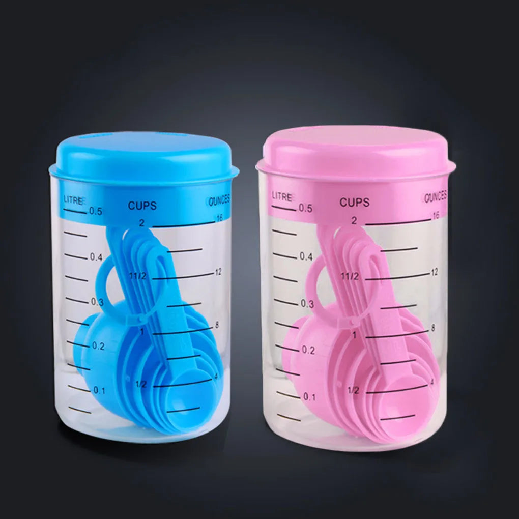 New Portable 7PCS/Set Plastic Measuring Cups with Spoons Measure Kitchen Utensil Cooking Scoops Sugar Cake Baking Scales Spoon