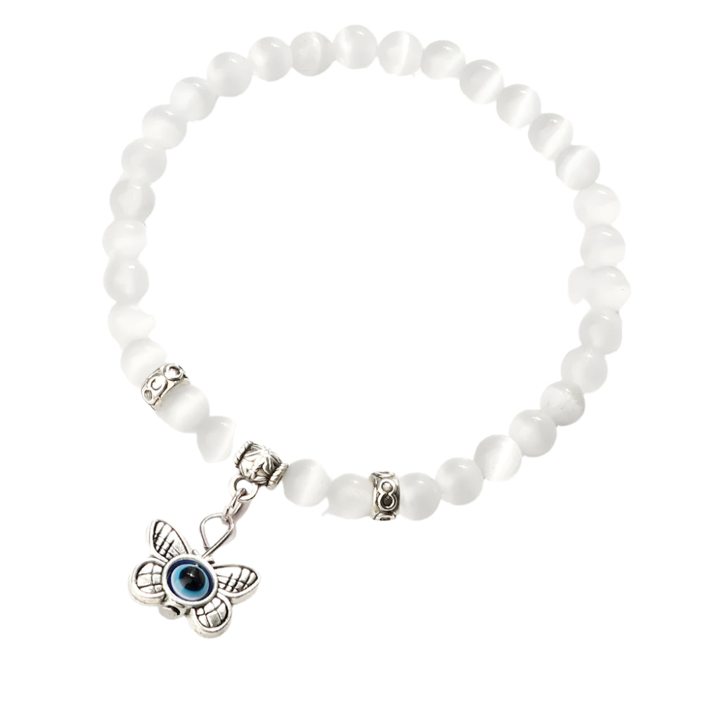 Heamsa 6mm Beads   with Butterfly Pendant  Bracelet for Women