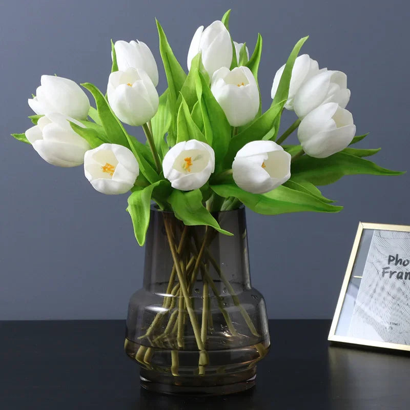10Pcs PU Big Tulip Artificial Flowers Wedding Decoration Fake Flowers Tulips Bridal Bouquet Indoor Home Party Flower Arrangement