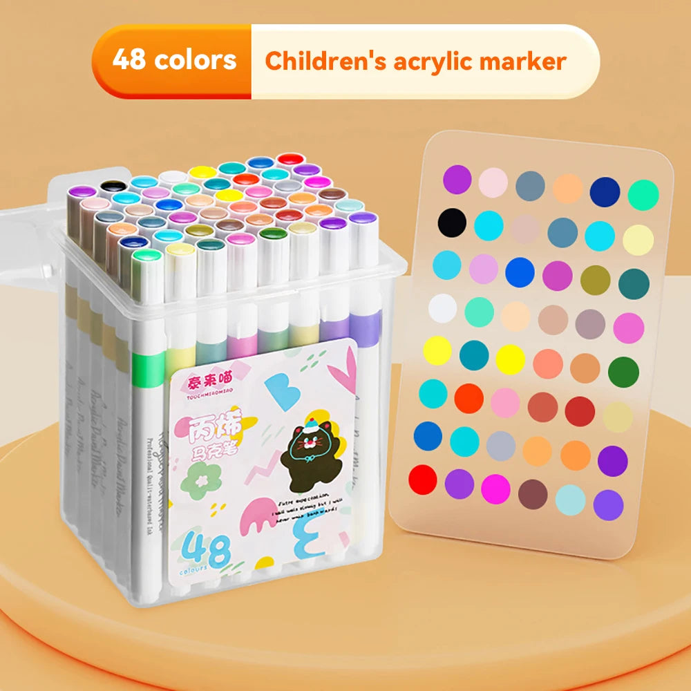 24/48/60 Colors Acrylic Marker Pen With Handheld Plastic Box Kids Diy Graffiti Pen for Stone Phone Case Shoes Glass Art Supplies