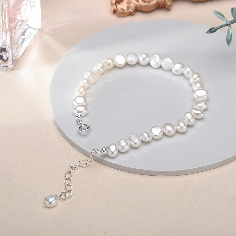 Hemasa 5-6mm White Freshwater Pearl Bracelet for Women /Gift/ Girls