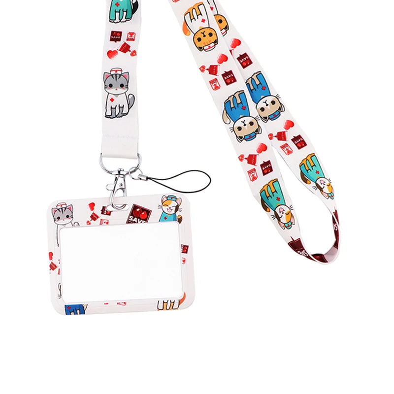 Dentist Doctor Nurse Cartoon Credential Neck Strap Lanyards Keychain ID Card Pass Hang Rope Lariat Key Chain Ring Badge Holder