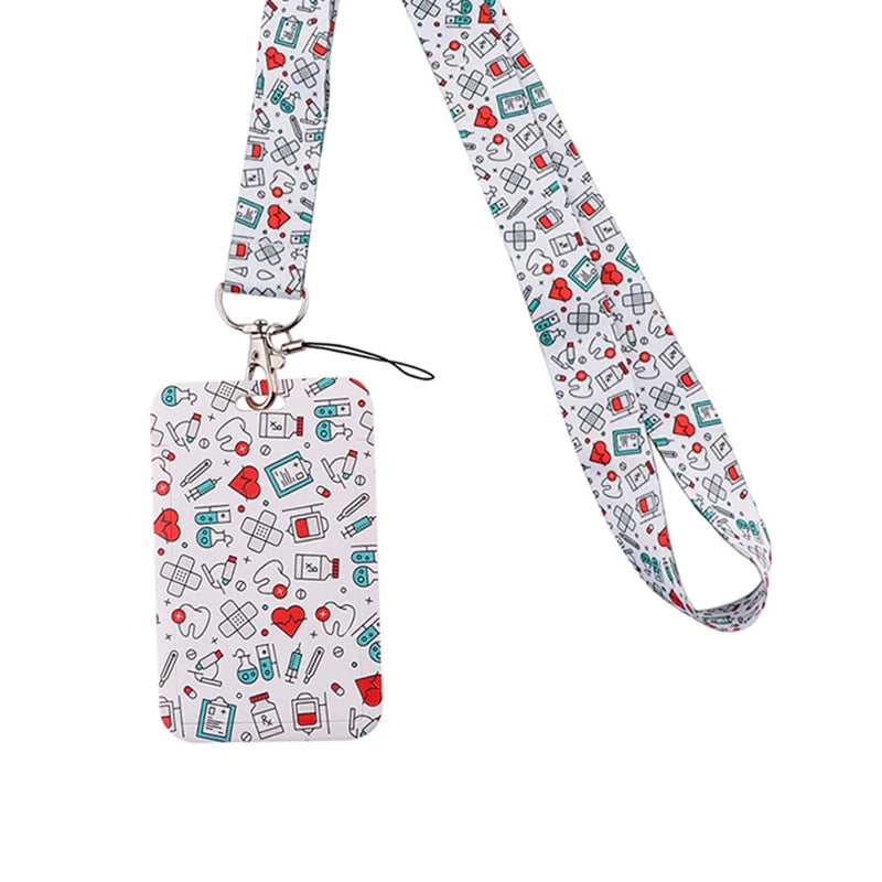 Dentist Doctor Nurse Cartoon Credential Neck Strap Lanyards Keychain ID Card Pass Hang Rope Lariat Key Chain Ring Badge Holder
