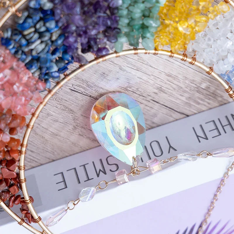7 Chakra Gemstones Tree Of Life Dream Catchers  Natural Agate Bedroom Wall Hanging Crystal Dream Catcher Home Craft Decorations