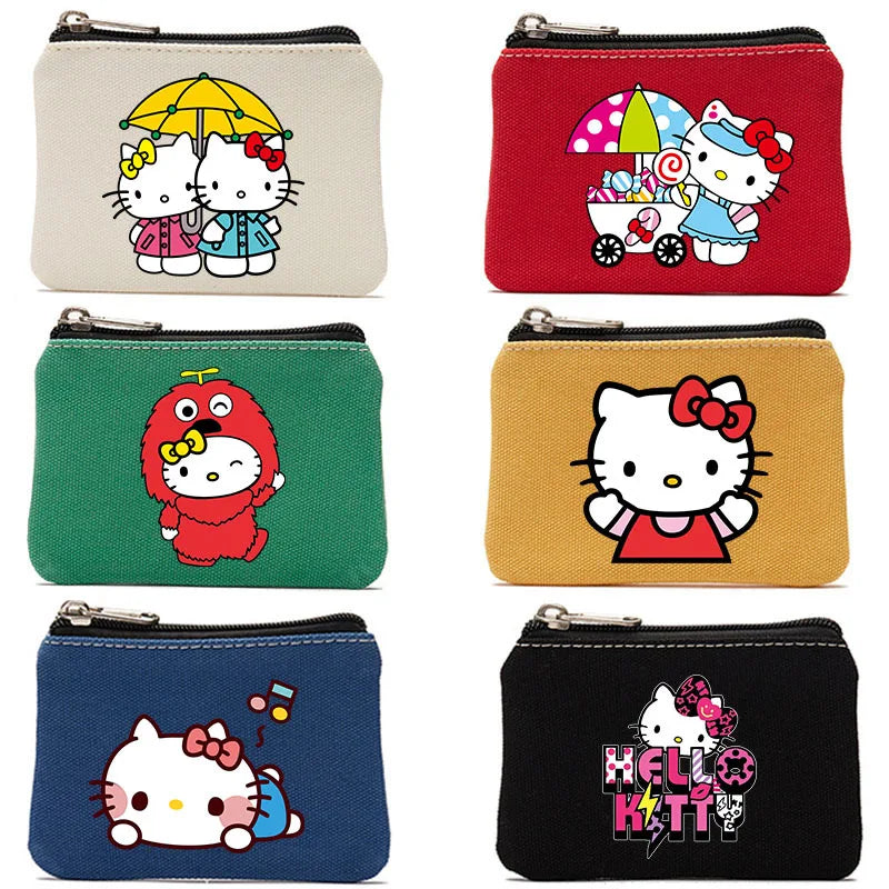 Cartoon Hellos Kittys Coin Purse Canvas Bag Card Bag Simple Fabric Coin Small Bag Cotton Storage Bags for Children's Gifts
