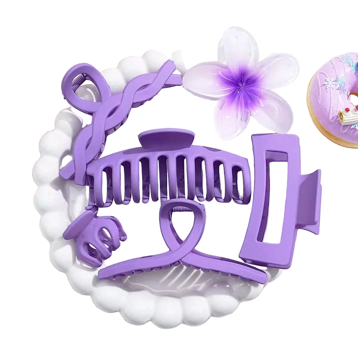 Tejesa  6pcs/set ins fresh sweet girl  pink and purple series frangipani grab clip set, hair ornament shark clip