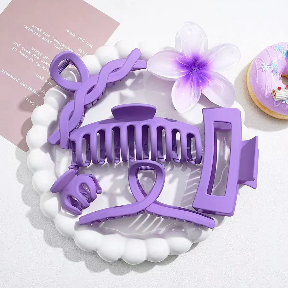 Tejesa  6pcs/set ins fresh sweet girl  pink and purple series frangipani grab clip set, hair ornament shark clip