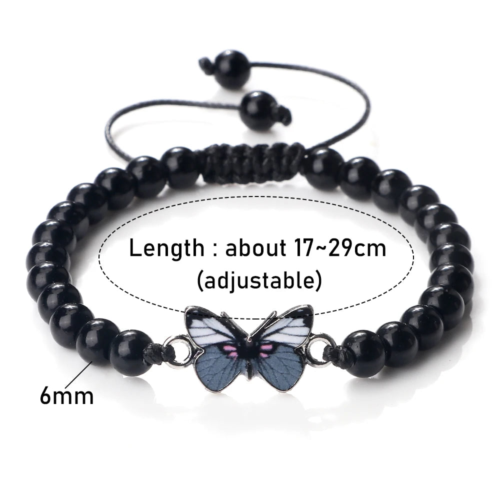 Grey Butterfly Beaded Bracelet Natural Tiger Eye Agates Lava Stone Woven Bracelets & Bangles for Women Handmade Healing Jewelry