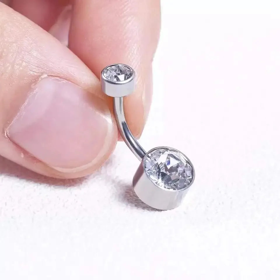 G23 TItanium 5A Round Zircon CZ Belly Button Ring Body Jewelry Internal Threaded Bezel Set