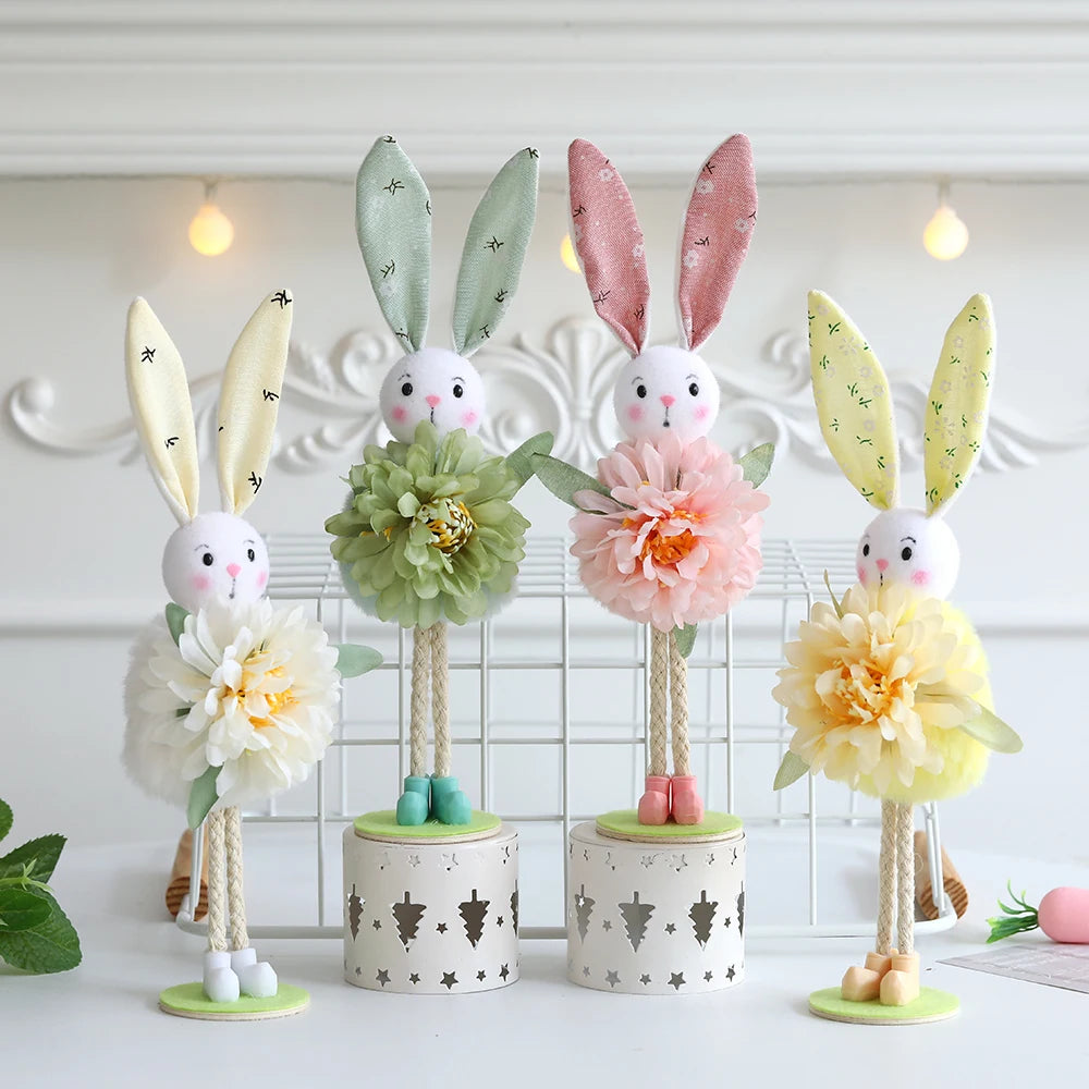 New Plush Flower Fairy Bunny Rabbit Dolls Hanging Ornaments Pink White Yellow Green Kids Girls Gifts Easter Home Decor