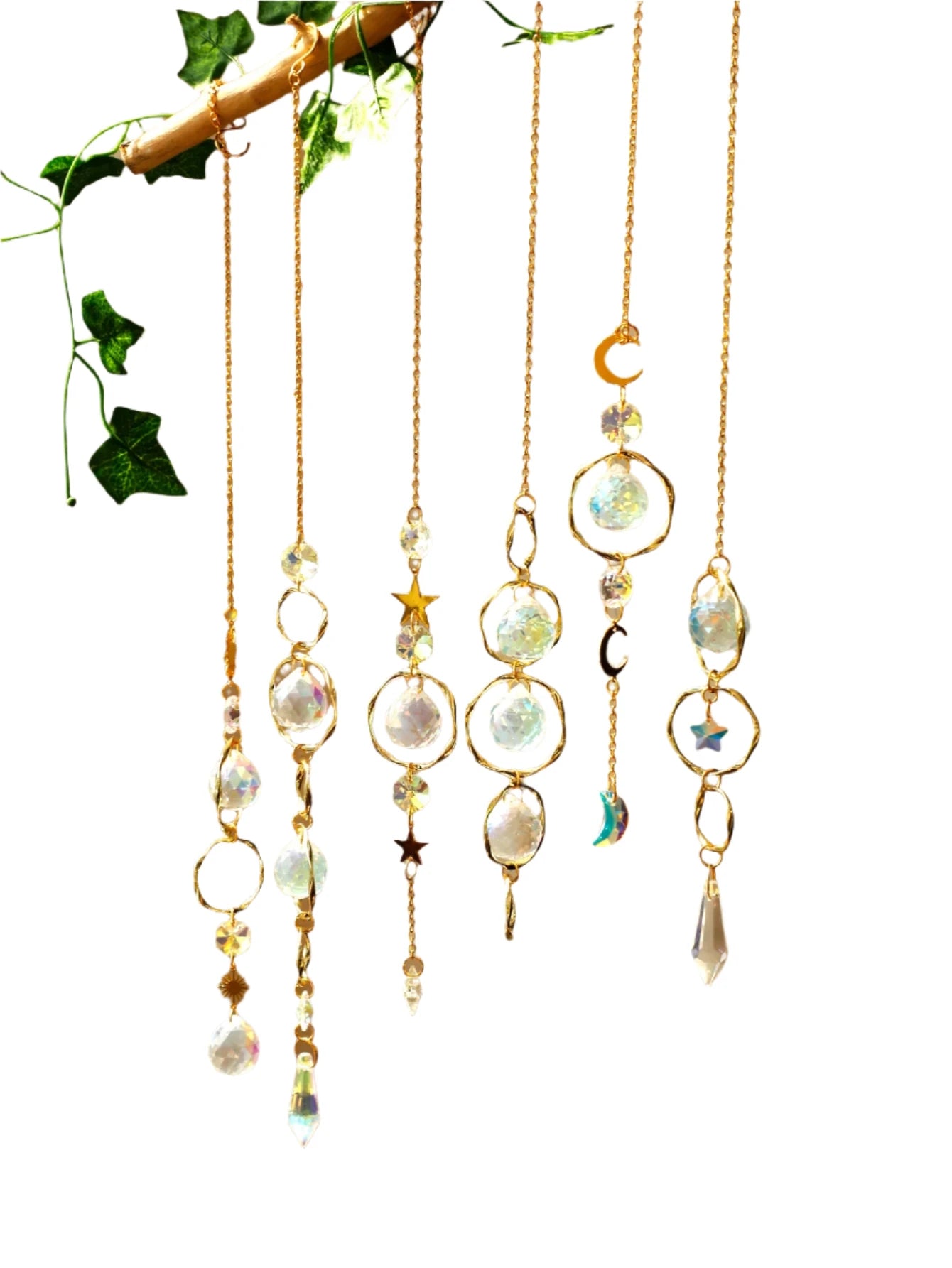 Hemasa Hanging Ornaments Boho Sun Catcher Handmade Art Crystal Sun Catchers with Gold Chain for Window/ Wall or Garden Decor Wind Chimes
