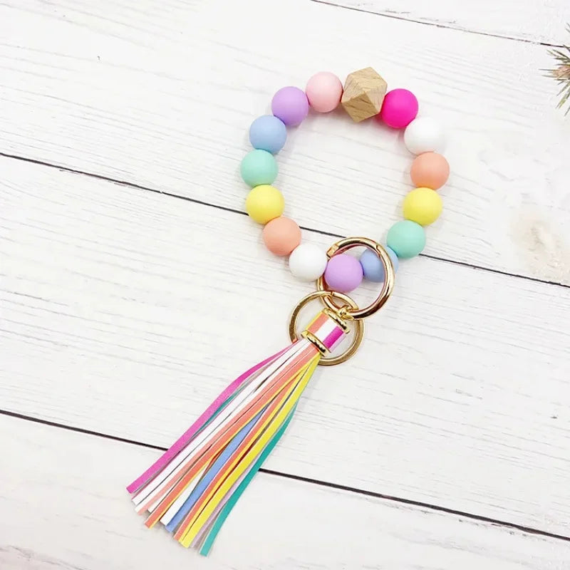 Silicone Tassel Beaded Bag Accessories Cross-Border Keychain Hand Bracelet Jewelry Decoration from Mainland China