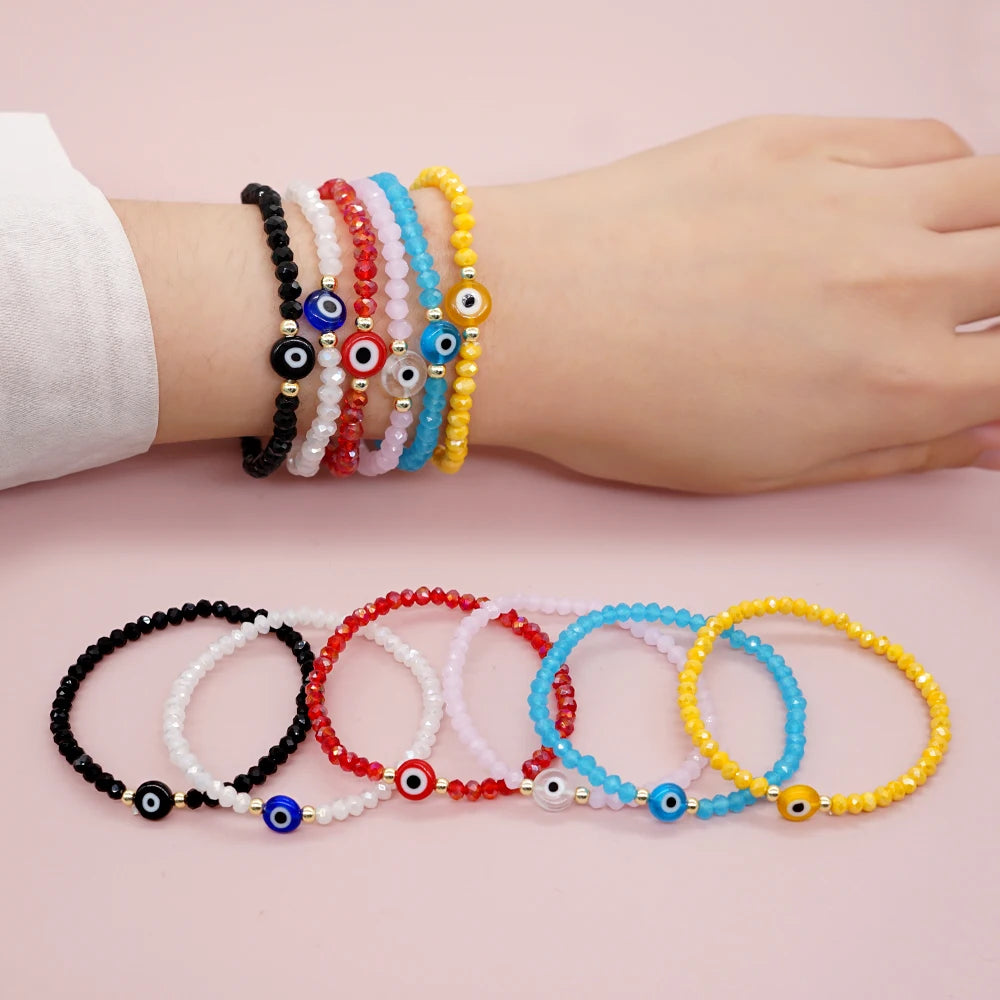 Hemasa Set of 6 Colours  Evil Eye  Beads Stretchable Bracelet for Women