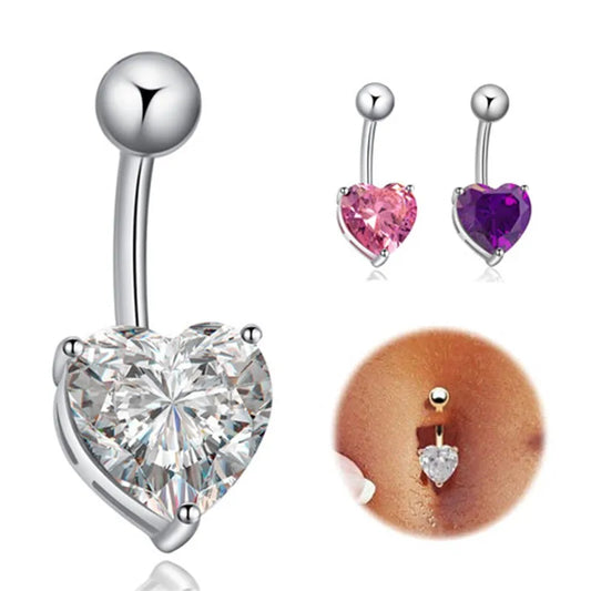 316L Surgical Steel Heart CZ Belly Button Navel Ring Body Piercing Jewelry for Women Girl
