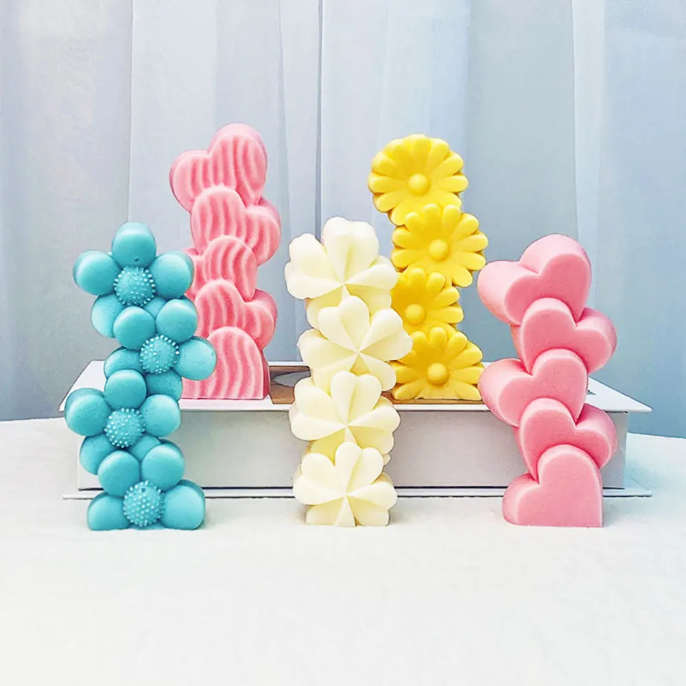 For fun Stacks of Love Sun flower Silicone Candle Mold DIY Four Leaf Clover Daisy Candle Making Soap Resin Mold Gifts Home Decor