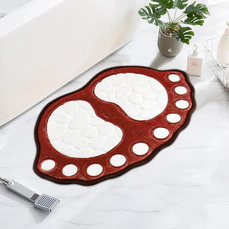 Hemasa Bathroom Rugs Mats Super Absorbent Non-slip Bath Rugs Washable Cobblestone Bath Carpet Cute Foot Shaped Memory Foam Area Rug