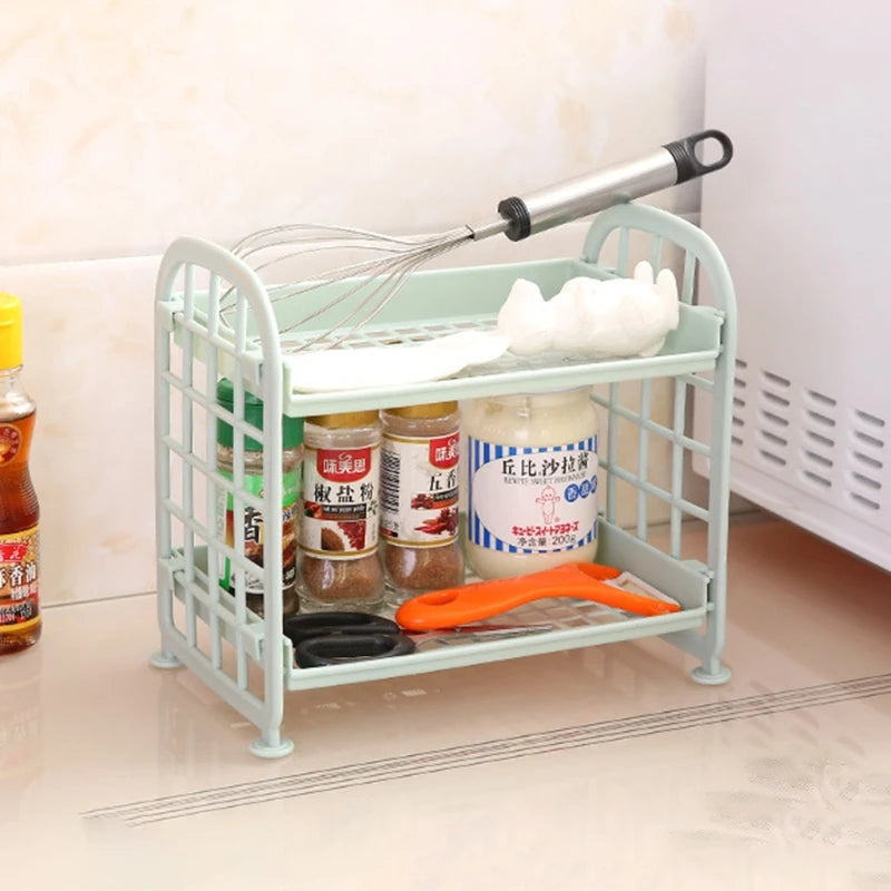 NICEFurniture 2 Tier Hollow Out Plastic Foldable Shelf Countertop Cosmetic Storage Spice Rack Vanity Tray Bathroom Kitchen