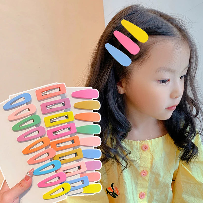 Hemasa 10Pcs/Set Little Girls Snap Hair Clips Candy Color Metal Barrettes BB Hairpin For Children Woman Styling Hair Accessories
