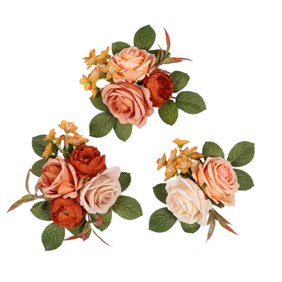 Tejesa 3pcs Pre-made Cake Flowers Toppers Blue White Rustic Boho Wedding Birthday Silk Cake Decoration Flower Party Supplies