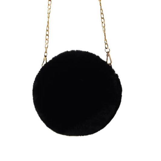 Hemasa Women's Round Shaped Handbags Cute Kawaii Faux Fur Crossbody Bags /Wallet/ Purse /Chain Shoulder Bag