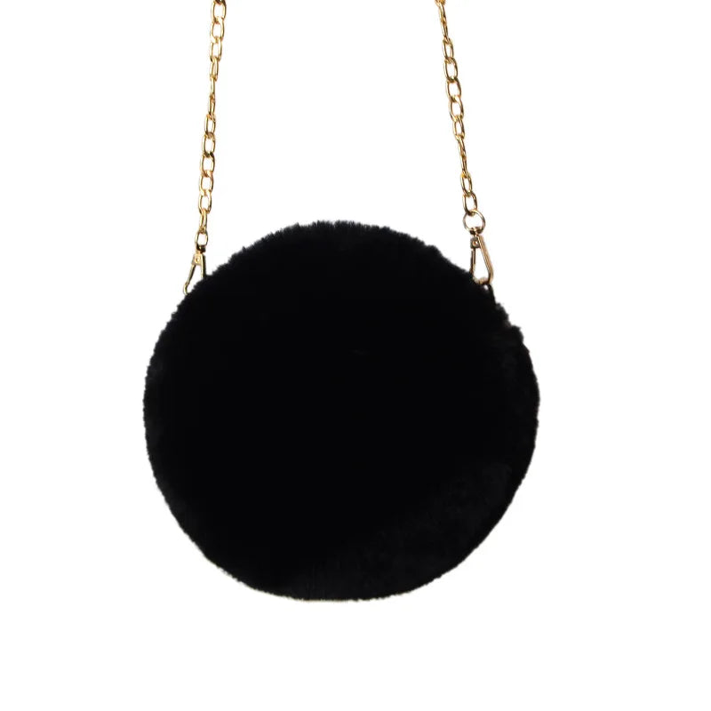 2023 Fashion Women's Round Shaped Handbags Cute Kawaii Faux Fur Crossbody Bags Wallet Purse Chain Shoulder Bag Lady Girl Handbag