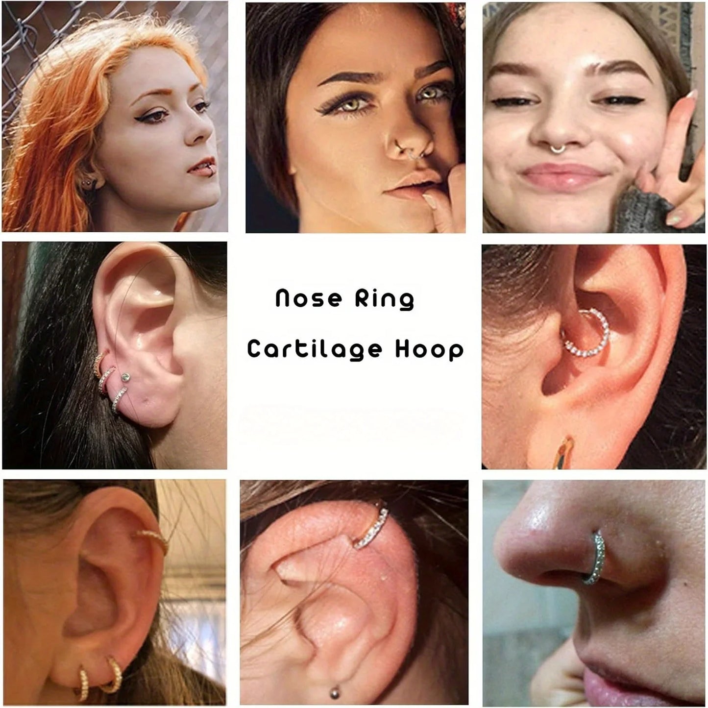 FINREZIO 1Pc Stainless Steel Nose Ring Hoop Stud Paved CZ Leaf Feather Flower Crawler Nose Ear Cartilage for Women Piercing Hoop