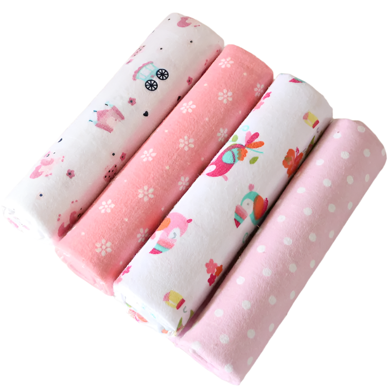 Hemasa 4pcs/pack 100% Cotton Flannel Diapers Supersoft Receiving Baby Blanket Newborn Wrap 76x76cm Baby Bedsheet Print Blanket Swaddle