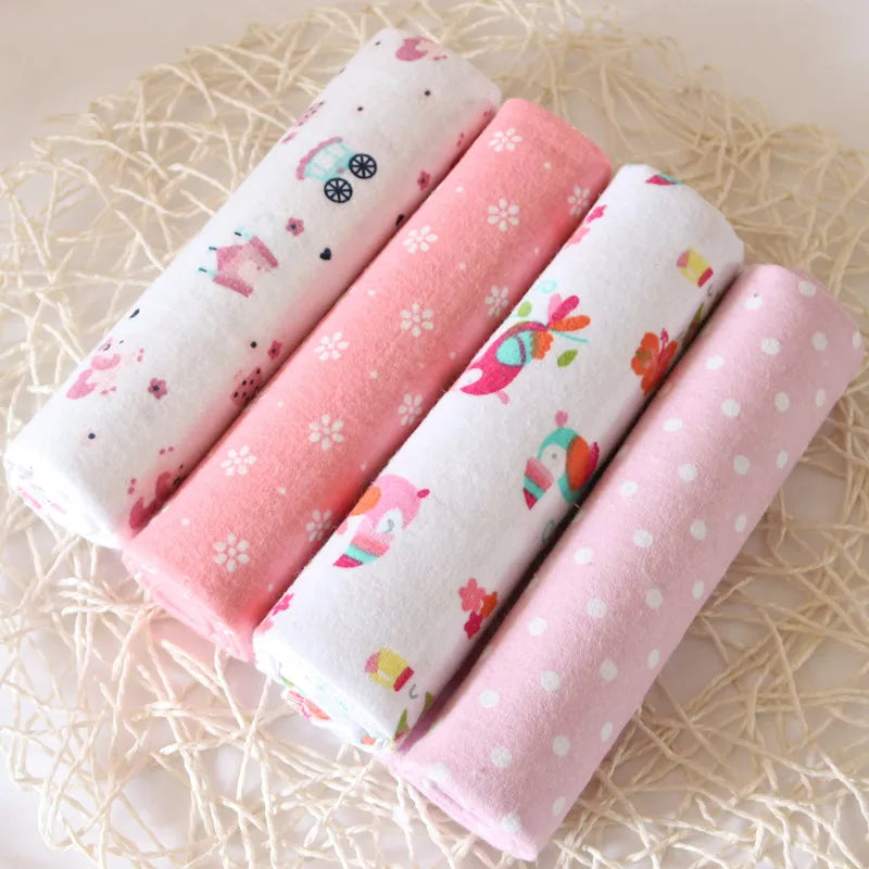 Hemasa 4pcs/pack 100% Cotton Flannel Diapers Supersoft Receiving Baby Blanket Newborn Wrap 76x76cm Baby Bedsheet Print Blanket Swaddle