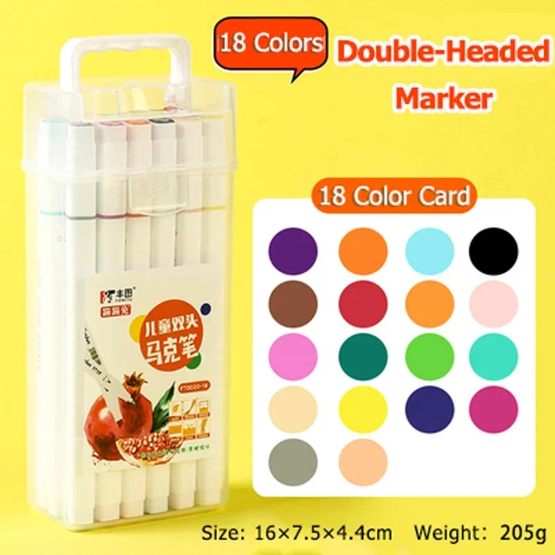 Hemasa 12/18/24/36/48 Colors Markers Set Washable Double-Headed Marker Safe Art Supplies Highlighter Pen School Stationery for Children