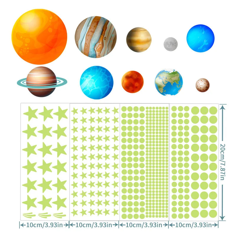 Tejesa Nine Planets Dot Star Night Light Stickers Bedroom Fluorescent Wall Decor