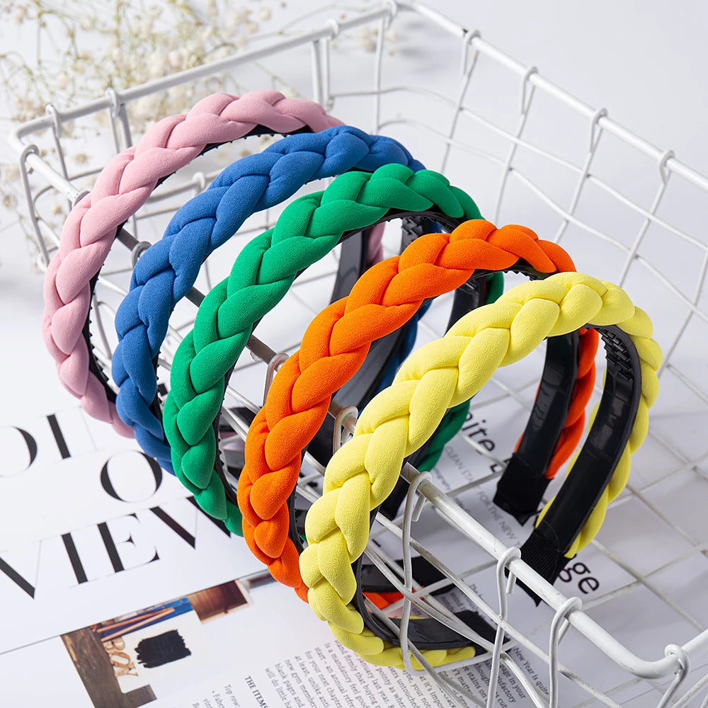 Fashion Solid Color Braid Hairbands For Women Weaving New Non-slip Headband Wide Hair Hoop Bands Bezel Hair Accessories Headwear