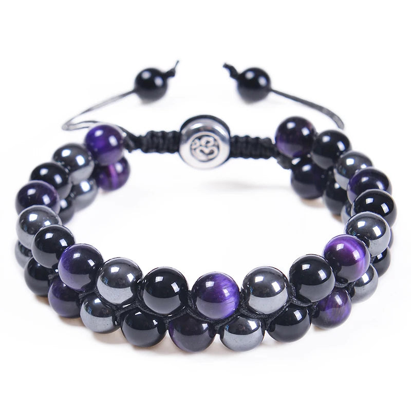 Hemasa Purple Tiger Eye Stone Hematite Obsidian Bracelets Healing Crystal Beads Bracelet Gifts