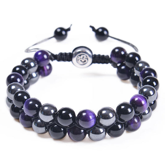 Hemasa Purple Tiger Eye Stone Hematite Obsidian Bracelets Healing Crystal Beads Bracelet Gifts