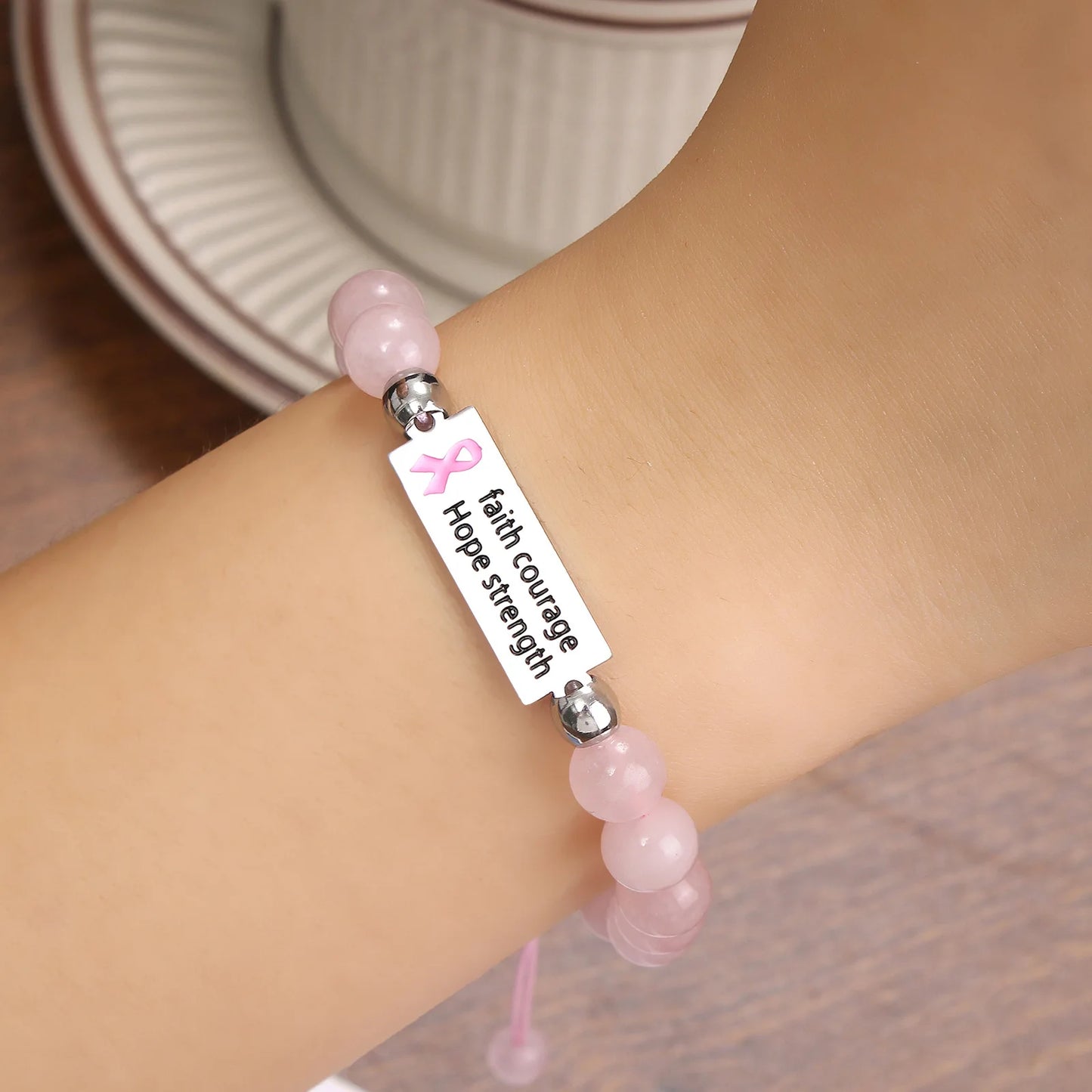 Pink Ribbon Charms Bracelets Natural Stone Beads Bracelets for Women Breast Cancers Awareness  Jewelry
