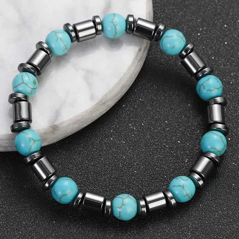 2023 New Fashion Natural Stone Beads Bracelet 8MM Black Hematite Turquoises Beaded Stretch Bracelets Bangles Women Men Gift