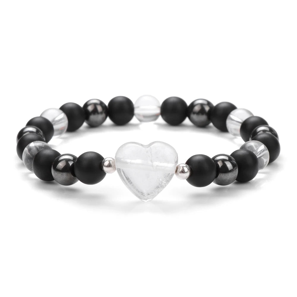8mm Natural Stone Bracelet Love Heart Shape Tiger Eye Agates Quartz Beads Charm Bracelet for Women Men Fashion Jewelry Gift